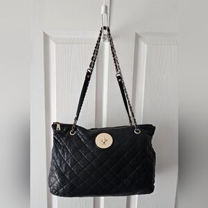 DKNY Quilted Black Leather Tote Handbag